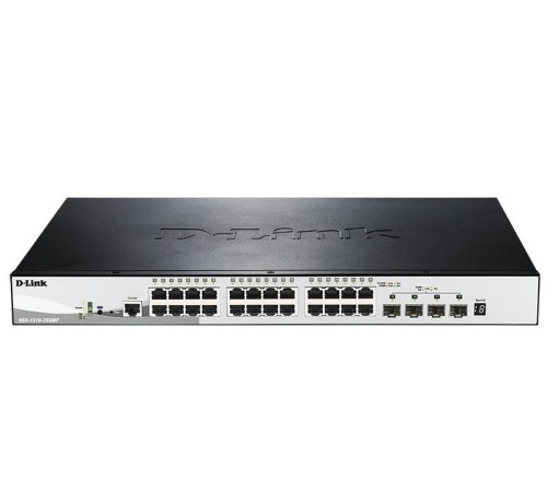 Коммутатор D-Link PROJ Настраиваемый L2+ стекируемый PoE-коммутатор, 24x1000Base-T PoE, 4x10GBase-X SFP+, PoE-бюджет 370 Вт, CLI, консольный порт RJ-45