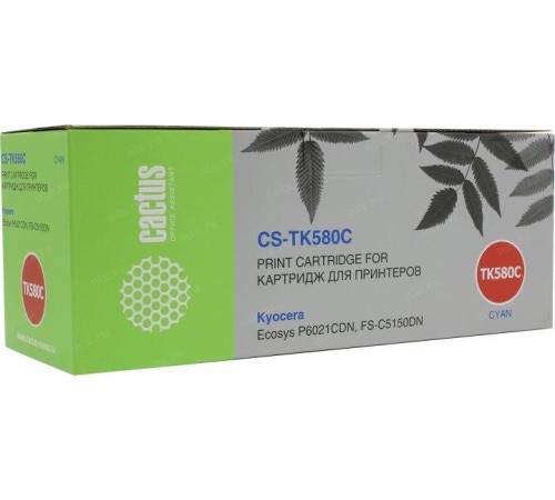 -/ Картридж лазерный Cactus CS-TK580C TK-580C голубой (2800стр.) для Kyocera FS-C5150DN/P6021 Ecosys