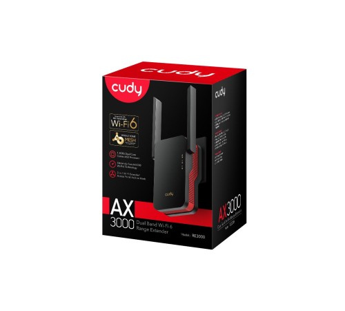 Усилитель Wi-Fi/ AX3000 Wi-Fi 6 Mesh Repeater, AP mode, Chipset MediaTek, Cudy Mesh Support, 2402Mbps at 5GHz + 574Mbps at 2.4GHz, 802.11ax/ac/a/b/g/n, 1 Gigabit Ethernet Port, WPS button, Intelligent Signal Light, WPA3, LED control Усилитель Wi-Fi/ AX3000 Wi-Fi 6 Mesh Repeater, AP mode, Chipset MediaTek, Cudy Mesh Support, 2402Mbps at 5GHz + 574Mbps at 2.4GHz, 802.11ax/ac/a/b/g/n, 1 Gigabit Ethernet Port, WPS button, Intelligent Signal Light, WPA3, LED control
