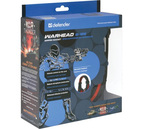 Defender Игровая гарнитура Warhead G-185 черный + красный, кабель 2 м