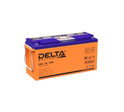 Батарея DELTA серия GEL, GEL 12-150, напряжение 12В, емкость 150Ач (разряд 10 часов),  макс. ток разряда (5 сек.) 1000А, макс. ток заряда 30А, свинцово-кислотная типа AGM+GEL, клеммы под болт М8, ДxШxВ 484х170х241мм., вес 48.1кг., LCD, срок службы 10-12 л