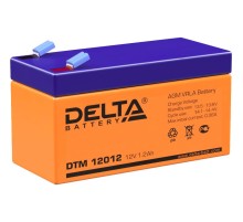 Батарея DELTA серия DTM, DTM 12012, напряжение 12В, емкость 1.2Ач (разряд 20 часов),  макс. ток разряда (5 сек.) 18А, макс. ток заряда 0.36А, свинцово-кислотная типа AGM, клеммы F1, ДxШxВ 97х43х52мм., вес 0.61кг., срок службы 6 лет./ Battery DELTA series