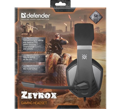 Defender Игровая гарнитура Zeyrox черный+серый, кабель 1.8 м
