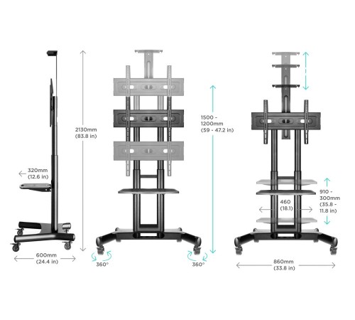 ONKRON мобильная стойка для ТВ и профессиональных дисплеев 40"-70", макс 45.5кг, чёрная TS1551 ONKRON мобильная стойка для ТВ и профессиональных дисплеев 40"-70", макс 45.5кг, чёрная TS1551