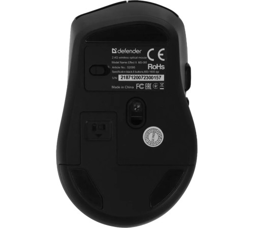 Defender Беспроводная оптическая мышь Effect X MS-095 черный,6D,800-1600dpi,бесшумн