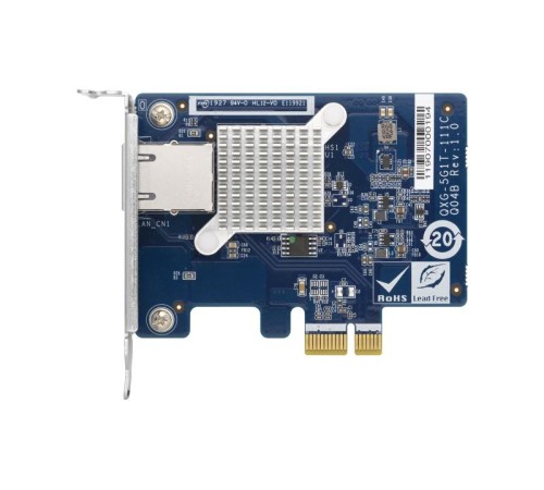 Сетевая карта/ QNAP QXG-5G1T-111C PCIe Gen2 x1, Single-port 4-speed 5 GbE network expansion card (5Gbps/ 2.5Gbps/ 1Gbps/ 100Mbps)  Low-profile bracket pre-installed; full-height and specialized brackets are bundled