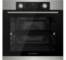 Встраиваемый духовой шкаф/ 60 см, 80 л, 10 режимов, эмаль легкой очистки, поворотные переключатели, телескопические направляющие на 1 уровне, черный - нержавеющая сталь
