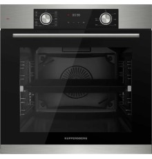 Встраиваемый духовой шкаф/ 60 см, 80 л, 10 режимов, эмаль легкой очистки, поворотные переключатели, телескопические направляющие на 1 уровне, черный - нержавеющая сталь