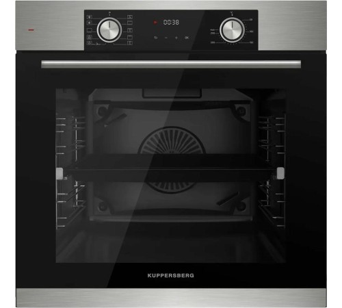Встраиваемый духовой шкаф/ 60 см, 80 л, 10 режимов, эмаль легкой очистки, поворотные переключатели, телескопические направляющие на 1 уровне, черный - нержавеющая сталь
