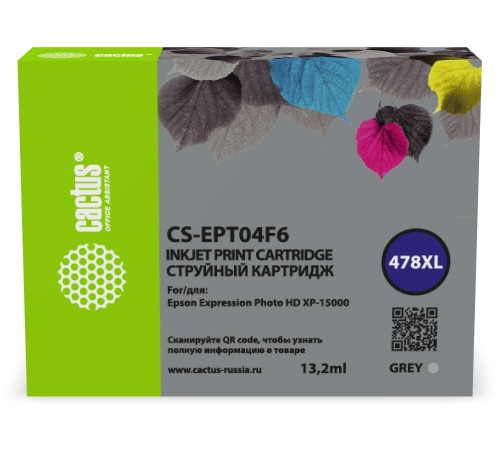 -/ Картридж струйный Cactus CS-EPT04F6 478XL серый (11.2мл) для Epson Expression Photo HD XP-15000