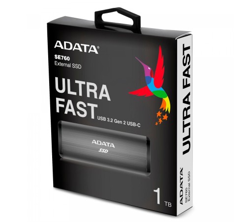 Твердотельный накопитель/ ADATA External SSD SE760, 1024GB, Type-C, USB 3.2 Gen2, R/W 1000/800 MB/s, 122x44x14mm, Titan-Gray (3 года) Твердотельный накопитель/ ADATA External SSD SE760, 1024GB, Type-C, USB 3.2 Gen2, R/W 1000/800 MB/s, 122x44x14mm, Titan-Gray (3 года)