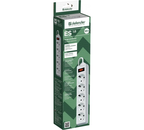 Сетевой фильтр Defender ES 1.8 1,8 м, белый, 5 розеток/ Surge Protector Defender ES 1.8 1,8m, white, 5 outlets Сетевой фильтр Defender ES 1.8 1,8 м, белый, 5 розеток/ Surge Protector Defender ES 1.8 1,8m, white, 5 outlets
