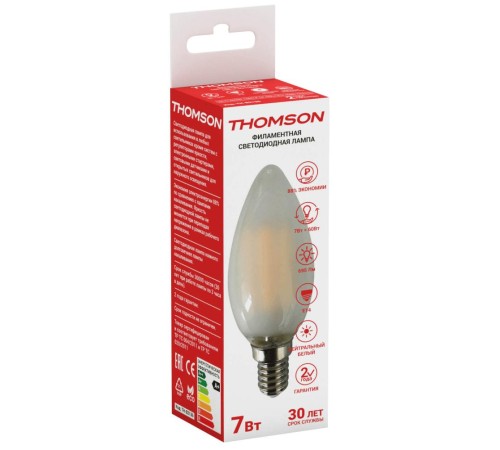 THOMSON LED FILAMENT CANDLE 7W 695Lm E14 4500K FROSTED THOMSON LED FILAMENT CANDLE 7W 695Lm E14 4500K FROSTED
