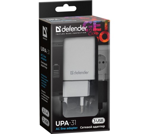 Defender Сетевой адаптер UPA-31 белый, 3xUSB, 5V/3.1А