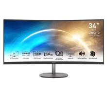 Монитор MSI PRO MP341CQ 34" 21:9 UWQHD(3440x1440) VA Curve1500R,1ms(MPRT),3000:1,100M:1,300nit,178/178,2xHDMI 2.0,DP 1.2,Tilt,Speaker,VESA,100Hz,Black,1y war-ty