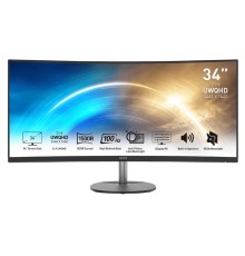 Монитор MSI PRO MP341CQ 34" 21:9 UWQHD(3440x1440) VA Curve1500R,1ms(MPRT),3000:1,100M:1,300nit,178/178,2xHDMI 2.0,DP 1.2,Tilt,Speaker,VESA,100Hz,Black,1y war-ty