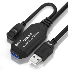 GCR Удлинитель активный 7.5m USB 3.0, AM/AF, черный, с усилителем сигнала, доп.питание micro, GCR-51924