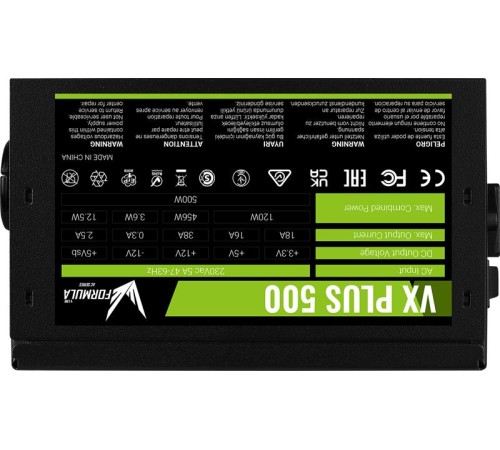 Блок питания Formula V Line VX PLUS 500, 500W, ATX12V v2.3, 12cm Fan (ex Aerocool) Блок питания Formula V Line VX PLUS 500, 500W, ATX12V v2.3, 12cm Fan (ex Aerocool)