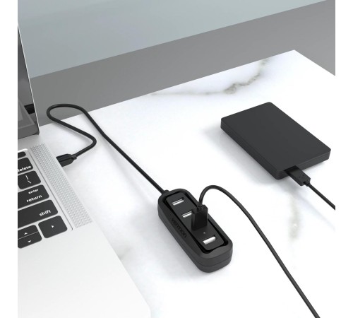 Концентратор Vention USB 2.0 на 4 порта Черный - 1м. Концентратор Vention USB 2.0 на 4 порта Черный - 1м.