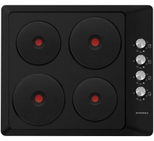 Встраиваемые электрические панели MAUNFELD/ Электрическая,  Тип: электрическая 60см, конфорки чугунные быстрого и среднего нагрева, ручки управления из высокопрочного термостойкого пластика, боковое управление, черная