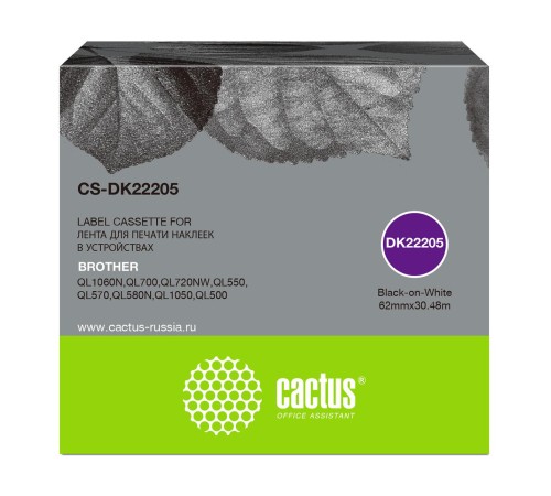 -/ Картридж ленточный Cactus CS-DK22205 DK-22205 черный для Brother P-touch QL-500, QL-550, QL-700, QL-