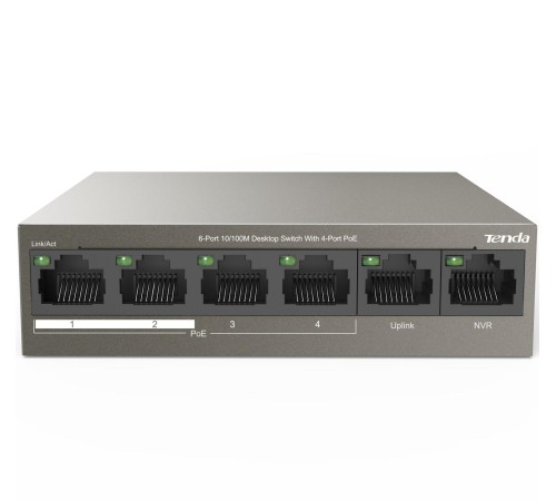 Коммутатор/ Tenda  6-Port 10/100M Desktop Switch with 4-Port PoE
