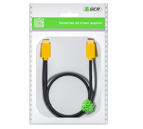 GCR Кабель 3.0m HDMI версия 2.0, HDR 4:2:2, Ultra HD, 4K 60 fps 60Hz/5K*30Hz, 3D, AUDIO, 18.0 Гбит/с, 28/28 AWG, OD7.3mm, тройной экран, черный, желтые коннекторы, GCR-HM441-3.0m