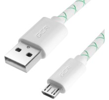 Greenconnect Кабель 2A 1.0m USB 2.0, AM/microB 5pin, бело-зеленый, белые коннекторы, 28/24 AWG, поддержка функции быстрой зарядки, GCR-UA9MCB3-BD-1.0m, морозостойкий.