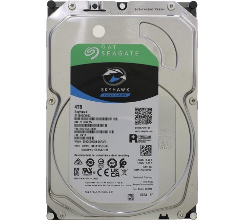 Жесткий диск/ HDD Seagate SATA3 4Tb 5400 Skyhawk Surveillance 256Mb 1 year warranty  (replacement ST4000VX016, ST4000VX005)