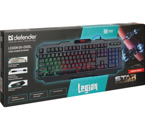 Defender Проводная игровая клавиатура Legion GK-010DL RU,RGB подсветка,19 Anti-Ghost