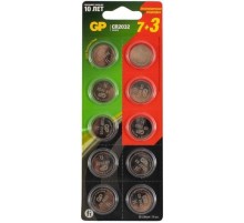 Литиевые дисковые батарейки GP Lithium CR2032 - 7 + 3 в подарок, каждая в своем отрывном блистере