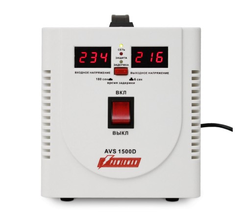 Стабилизатор POWERMAN AVS 1500D, ступенчатый регулятор, цифровые индикаторы уровней напряжения, 1500ВА, 140-260В, максимальный входной ток 10А, 2 евророзетки, IP-20, напольный, 200мм х 160мм х 190мм, 4 кг./ Stabilizer POWERMAN AVS 1500D, step-type regula Стабилизатор POWERMAN AVS 1500D, ступенчатый регулятор, цифровые индикаторы уровней напряжения, 1500ВА, 140-260В, максимальный входной ток 10А, 2 евророзетки, IP-20, напольный, 200мм х 160мм х 190мм, 4 кг./ Stabilizer POWERMAN AVS 1500D, step-type regula