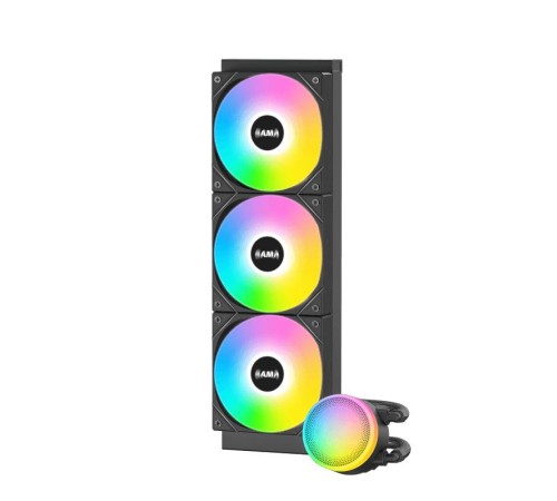 Водяное охлаждение для процессора/ Water Cooling System SAMA L60 Black (360mm, Black, ARGB/ Fans: 3x120mm, 82.79CFM, 29dBA, 2000RPM/ Pump height 52mm, 29dBA, 2500RPM, Rad thickness 27mm/ S: 1851, 1700, 1200, 20XX, 115X, AM5, AM4)