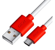 GCR Кабель 0.5m MicroUSB, белый, красные коннекторы, быстрая зарядка, 28/24 AWG, GCR-53214