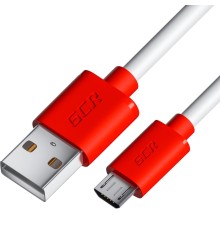 GCR Кабель 0.5m MicroUSB, белый, красные коннекторы, быстрая зарядка, 28/24 AWG, GCR-53214