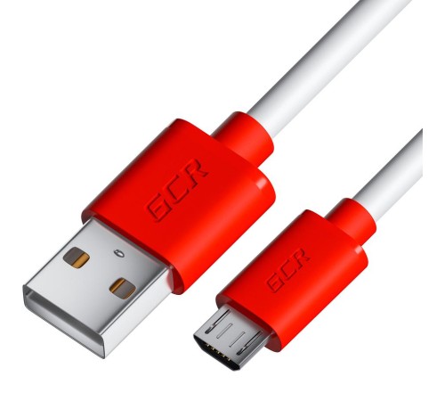 GCR Кабель 0.5m MicroUSB, белый, красные коннекторы, быстрая зарядка, 28/24 AWG, GCR-53214