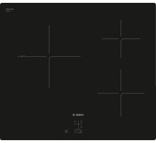 Встраиваемая индукционная панель BOSCH Serie 2, индукционная варочная поверхность, 60 см, стеклокерамика, черный, 3 индукционных зоны нагрева, управление TouchSelectBasic, распознавание наличия посуды, функция PowerBoost для задней левой конфорки, индикац