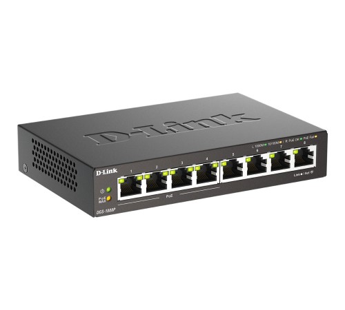 Коммутатор/ DGS-1008P/F1A Unmanaged Switch 8x1000Base-T (4x1000Base-T PoE), PoE Budget 80W, metal case
