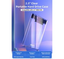 Внешний корпус для диска HDD/SSD Netac WH11 2.5 SATA to USB3.0 External HDD/SSD Case, Slide Transparent Cover, with USB3.0 C to C cable