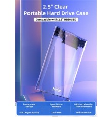 Внешний корпус для диска HDD/SSD Netac WH11 2.5 SATA to USB3.0 External HDD/SSD Case, Slide Transparent Cover, with USB3.0 C to C cable