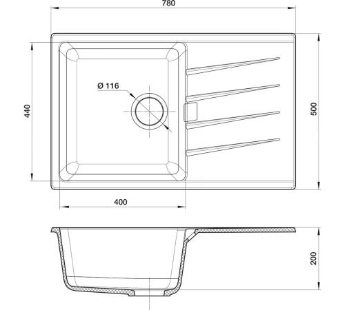 Кухонная мойка RIVELATO RIVELATO Мойка RAUM 78 1-чаша 780*500мм, монтаж: врезной, материал: кварц, цвет: иней Кухонная мойка RIVELATO RIVELATO Мойка RAUM 78 1-чаша 780*500мм, монтаж: врезной, материал: кварц, цвет: иней