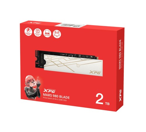 Твердотельный накопитель/ ADATA SSD XPG MARS 980 BLADE, 2000GB, M.2(22x80mm), NVMe, PCIe 5.0 x4, 3D NAND, R/W 14000/13000MB/s, IOPs 2 000 000/1 650 000, TBW 1480, DWPD 0.4, with Heat Sink (5 лет) Твердотельный накопитель/ ADATA SSD XPG MARS 980 BLADE, 2000GB, M.2(22x80mm), NVMe, PCIe 5.0 x4, 3D NAND, R/W 14000/13000MB/s, IOPs 2 000 000/1 650 000, TBW 1480, DWPD 0.4, with Heat Sink (5 лет)