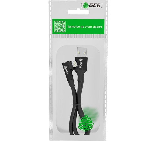 GCR Кабель PREMIUM 1.3m для iPhone, iPad, Air, AM/Lightning угловой, MFI, черный, AL case черный, 28/24 AWG, GCR-53437
