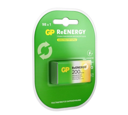 Аккумулятор Перезаряжаемые аккумуляторы GP ReEnergy 20R8H 9V Крона, ескость 200 мАч - 1 шт. в блистере