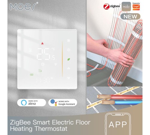 Термостат для электрических теплых полов Moes ZigBee Smart Thermostat белый модели ZHT-006 Термостат для электрических теплых полов Moes ZigBee Smart Thermostat белый модели ZHT-006