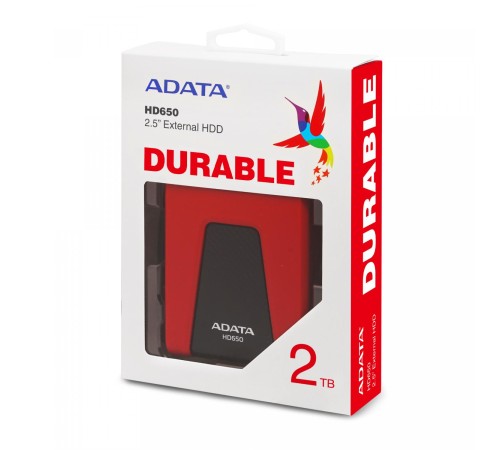 Внешний жесткий диск/ Portable HDD 2TB ADATA HD650 (Red), Silicone, USB 3.2 Gen1, 121x81x21mm, 201g /3 года/ Внешний жесткий диск/ Portable HDD 2TB ADATA HD650 (Red), Silicone, USB 3.2 Gen1, 121x81x21mm, 201g /3 года/