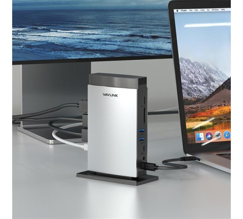 док-станция Docking Station WAVLINK USB-C PD3.1 Triple Display/140W PowerDelivery/2xUSB3.0/1xUSB C/1xDP 1.4/2xHDMI 2.1/1xGigabit LAN/1xAudio In/Out/1xSD/Micro SD CardReader/ no AC-Adapter included