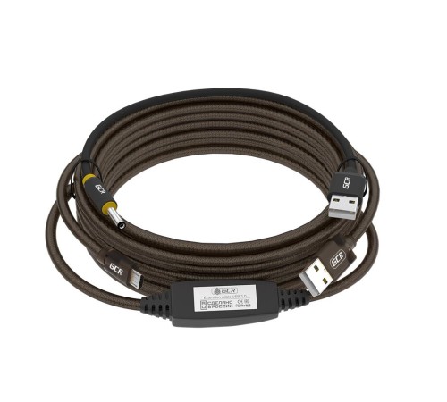 GCR Кабель активный 10.0m USB 2.0, AM/microB, черно-прозрачный, с усилителем сигнала, разъём для доп.питания, 28/24 AWG, GCR-53813