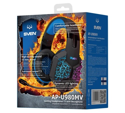 Игровые стереонаушники с микрофоном SVEN AP-U980MV, черный-синий (USB, LED, 7.1) Игровые стереонаушники с микрофоном SVEN AP-U980MV, черный-синий (USB, LED, 7.1)