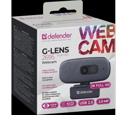 Defender Веб-камера G-lens 2695 FullHD 2K 1520p, 3.9МП